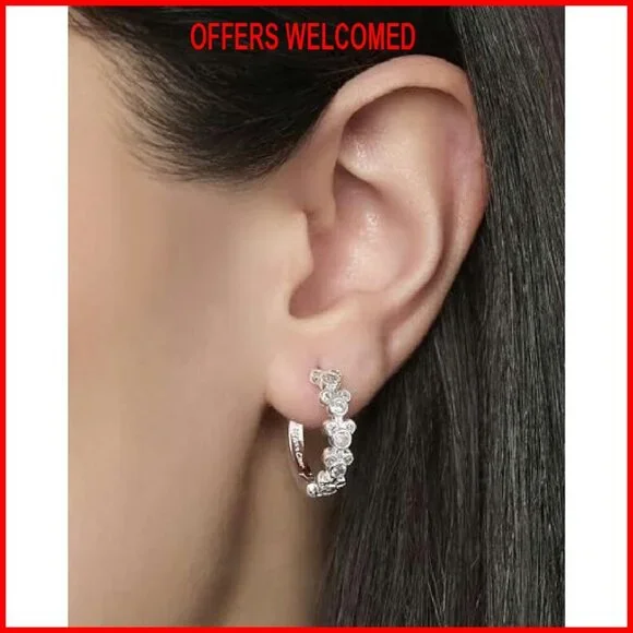 Endless Hoop Earrings with Cubic Zirconia Mickey Pendants, Hinged Closure